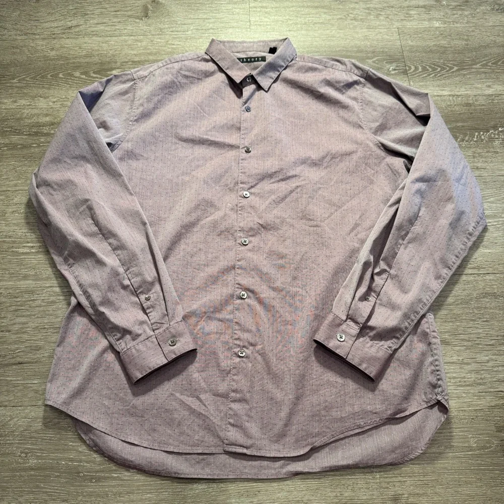 Theory Shirt Mens XL Purple Dotted Cotton Quiet Luxury Preppy Old Money Casual
